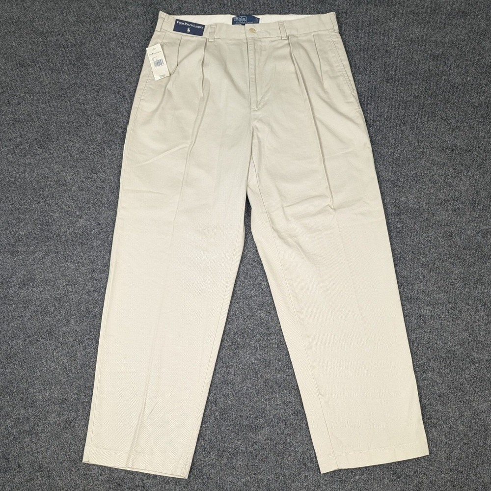 VTG Polo Ralph Lauren Andrew Pant Mens 36x30 Khaki Tan Pleated Classic Chino NWT